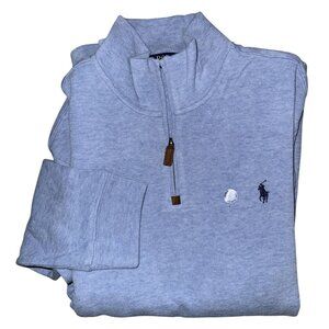 Polo Ralph Lauren 1/4 Zip Ribbed Sweater Blue Cotton Knit Mens Size L